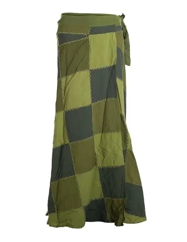Vishes Langer Damen Patchwork-Rock Wickel-Rock in Olive von Vishes
