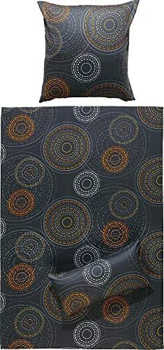 Erwin Müller Bettwäsche, Bettgarnitur Mako-Satin Kreise anthrazit Größe 80x80 cm / 155x220 cm - feinste Baumwolle, angenehmes Schlafklima, mit praktischem Reißverschluss