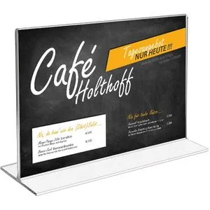 HMF Tischaufsteller 46923, A6 quer, aus Acryl, T-Form, beidseitig