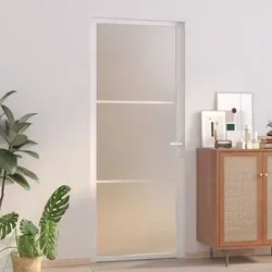 vidaXL Innentür 83x201,5 cm - Weiß Mattglas und Aluminium - Moderne Innentür aus gehärtetem Mattglas und stabilem Aluminiumrahmen, ideal für Sichtschutz und eleganten Raumübergang. Einfache Montage und minimalistisches Design für jedes Zuhause.