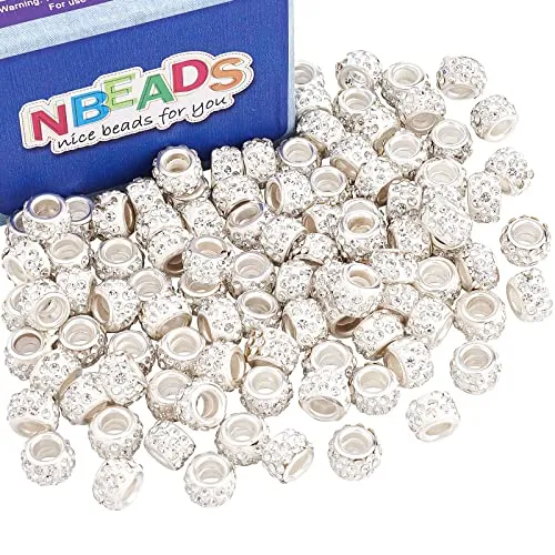 NBEADS 100Pcs 12×7mm Klarem Kristall Polymer Clay Strass Europäischen Perlen Großes Loch Rondelle Spacer Perlen Für Europäische Schlangenkette Charm Armband