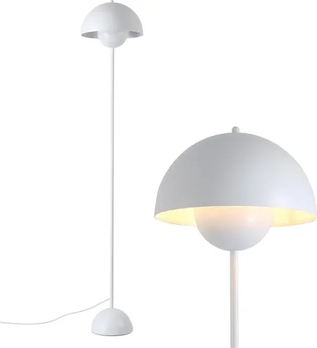 Klassische weiße Stehlampe im nordischen Design mit parabolischem Schirm und Sockel, E27-Fassung für Wohnzimmer, Esszimmer, Schlafzimmer