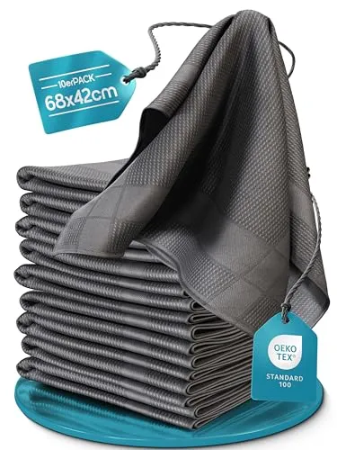Hochsaugende Microfaser Geschirrtücher Set 10er, 68x42cm - Geschirrtücher aus hochsaugender Mikrofaser, schnelltrocknend und fusselfrei, ideal für blitzsaubere Oberflächen in Küche und Haushalt.