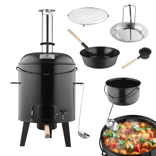 Strattore Gulaschkanone 19L - Vielseitiger Eintopfofen mit Grillfunktion - Außenküche: 5-in-1 Gulaschkessel für bis zu 19 Liter, ideal zum Grillen, Braten und Kochen. Perfekt für Gartenpartys und Camping mit einfacher Reinigung.