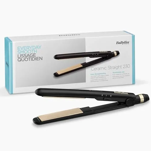 BaByliss ST089E Ceramic Straight Hair Glätteisen - Glätteisen mit Keramikbeschichtung für glattes, glänzendes Haar. Erreicht 230°C in 30 Sekunden, ideal für Reisen mit universeller Spannung und hitzebeständiger Matte.