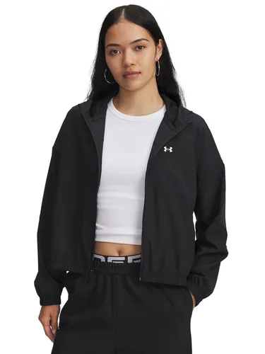Under Armour Rival Woven Trainingsjacke Damen - Schwarz - XL - Leichte Trainingsjacke für Damen, windabweisend und atmungsaktiv. Ideal für Training und Freizeit, mit praktischen Seitentaschen und elastischen Bündchen für optimalen Sitz.