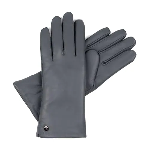 Hand Gewand by Weikert Exklusive Lederhandschuhe aus Lammnappa gefüttert mit Merino Lammfell, Touchscreen, langer Schnitt bis über das Handgelenk, Damen Lammfellhandschuhe (Grau, 8)