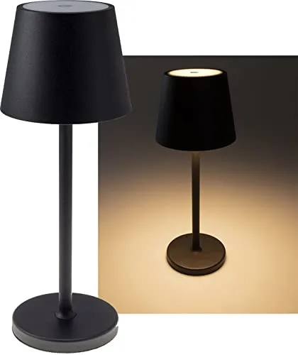 ChiliTec Tischleuchte Akku Dimmbar 30cm USB aufladbar Led Tischlampe Innen Aussen IP44 Licht Warmweiß Touch Schalter Schwarz