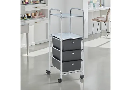 IDIMEX Beistellwagen GINA - Badrollwagen mit 3 Schubladen - Beistellwagen für Bad, Friseur oder Arztpraxis. Mit 3 Schubladen und 2 Ablagen aus Lochblech bietet er viel Stauraum und ist durch die Rollen mobil und praktisch.