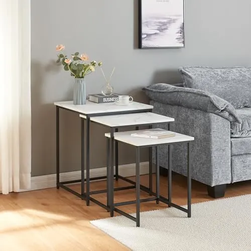[en.casa] Beistelltisch 3er Set Trollhättan - Satztische fürs Wohnzimmer, platzsparendes Design mit eleganter Marmoroptik, ideal für flexible Nutzung in jedem Raum.