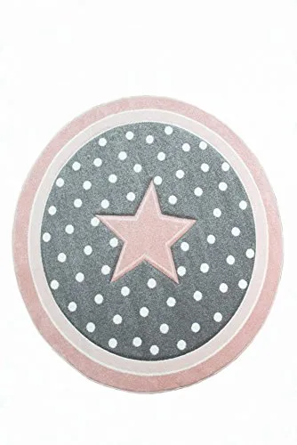 CARPETIA Kinderteppich Spielteppich Babyteppich Mädchen runder Teppich mit Stern rosa Creme grau Größe 120 cm Rund