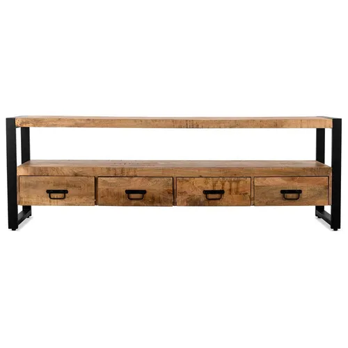TV-Lowboard Britt aus Mangoholz 180cm - Braun - Stylisches TV-Lowboard aus massiven Mangoholz mit modernem Stahlrahmen. Bietet praktische Schubladen für zusätzlichen Stauraum und verleiht Ihrem Wohnzimmer einen eleganten, industriellen Look.