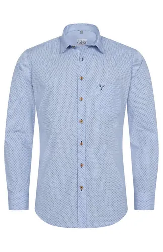 Nübler Trachtenhemd Herren Pelle Blau, Größe:M - Elegantes Trachtenhemd in Blau mit rustikalen Knöpfen und feiner Stoffqualität. Perfekt kombinierbar für Oktoberfest und festliche Anlässe.