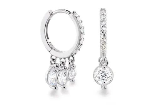 Schöner-SD Paar Creolen Filigrane Silberohrringe mit mehreren hängenden Zirkonia Kristallen, 925 Silber rhodiniert