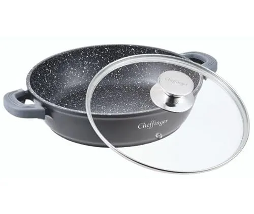 Rungassi Pfannen-Set Ø36cm mit Glasdeckel - Hochwertiges Aluminiumguss Pfannen-Set für alle Herdarten, inkl. Induktion. Mit 3-schichtiger Marmorbeschichtung für perfekte Antihaft-Eigenschaften und abnehmbaren Silikongriffen. Ideal für gesunde, köstliche Gerichte!