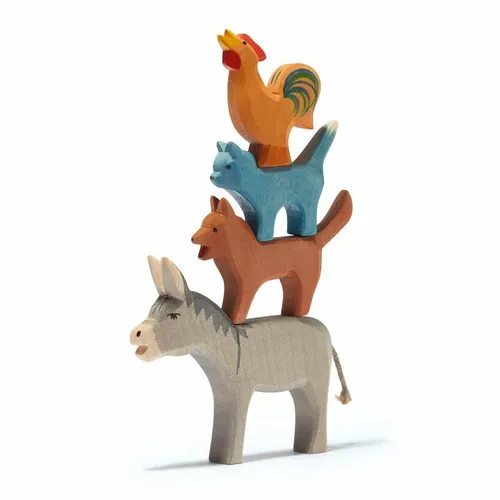 Ostheimer Bremer Stadtmusikanten 2630 - Hochwertige Holzfiguren aus Deutschland, ideal für kreative Spielwelten und pädagogisches Spielen mit Tieren.