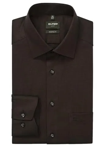 OLYMP Luxor modern fit Hemd Langarm New Kent Kragen Muster braun