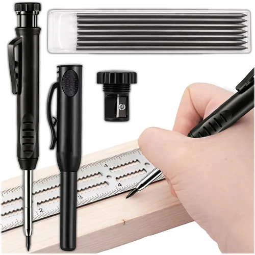 KRUMAD Tieflochmarker Zimmermannsbleistift mit 6 Minen 2,8 mm Bau Marker
