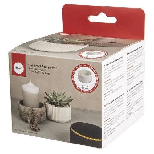 Rayher Silikon Gießform Dekoschale geriffelt, 9 cm ø, Höhe 6 cm, Ausgießen mit Kreativ- Beton, Raysin-Gießpulver, Resin Gießharz, Wachs, 36185000