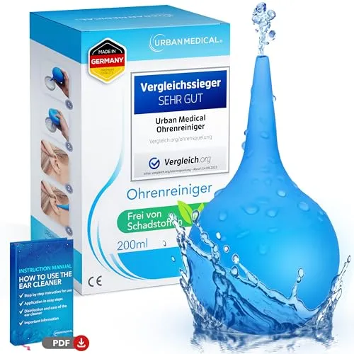 URBAN MEDICAL Ohrenschmalz Entferner - Sanfte Ohrendusche für Erwachsene, Kinder & Babys - Wiederverwendbarer Ohrreiniger - Sicher und effektiv - 200ml