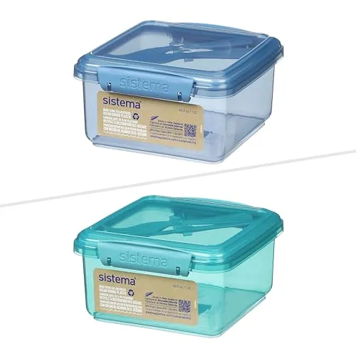 Sistema Ocean Bound Lunchbox | 1,2 l Frischhaltedose mit Gabel und Messer | BPA-frei, aus recyceltem Kunststoff, Blaugrün oder Blau