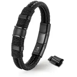 UNIQAL.de Lederarmband PREMIUM STYLE Geflochtenes Echtleder mit Edelstahl & Magnetverschluss (elegantes Accessoire für Männer, Business & Freizeit, Zeitlose Geschenkidee), handgefertigt in Deutschland schwarz 23 cm