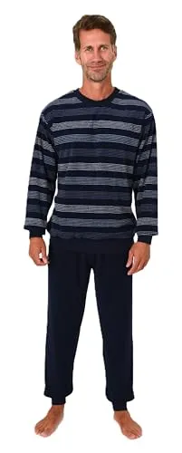 Normann Herren Frottee Pyjama mit Bündchen in Streifen Look - Übergröße, Navy, Größe: 58 - KUSCHELIGER FROTTEE PYJAMA: Dieser langärmlige Schlafanzug in eleganter Streifenoptik hält angenehm warm und sorgt für hohen Schlafkomfort. Ideal für die kalte Jahreszeit. MARKENQUALITÄT VON NORMANN: Seit 1903 für besten Tragekomfort bekannt.