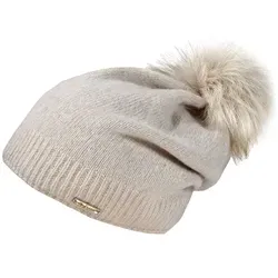 Capo Strickmütze in Beige mit Stoffbommel von Capo