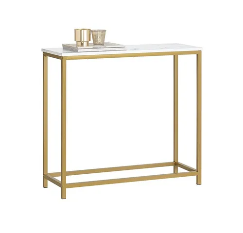 SoBuy Konsolentisch FSB29 - Eleganter Dekotisch in Gold - Konsolentisch mit stilvollem Design, ideal für Wohnzimmer oder Eingangsbereich. Maße: 80x30x75 cm. Robuste Tischplatte mit Marmorfolie und stabiles Metallgestell.
