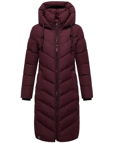 Navahoo Damen Wintermantel Steppmantel mit Abnehmbarer Kapuze in Weinrot, Größe 6XL - Eleganter, warmer Damen-Puffermantel mit modischer V-Steppung und praktischen, versteckten Taschen. Ideal für kalte Tage, bietet hohen Tragekomfort dank wasserabweisendem Material und dickem Futter.