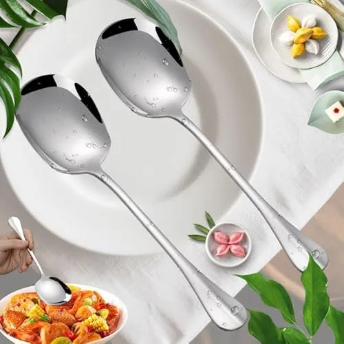SUpoetry 2 Stück 25,5cm Großer Löffel, Edelstahl Rostfrei Poliert Löffel, Servierlöffel Groß, Buffetlöffel Wird in Buffetrestaurants Partys Zum Aufteilen von Gerichten Verwendet, Servierlöffel(Silber)