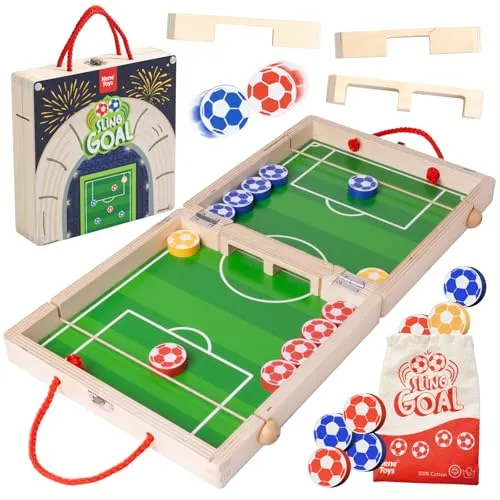 Nene Toys Sling-Puck-Spiel – Familienspiel ab 4 Jahren für Kinder & Erwachsene – Fußball-Brettspiel aus FSC-Holz – Geschicklichkeitsspiel 2 Spieler – Reisespiel – Geschenk Jungen & Mädchen 4–12 Jahre