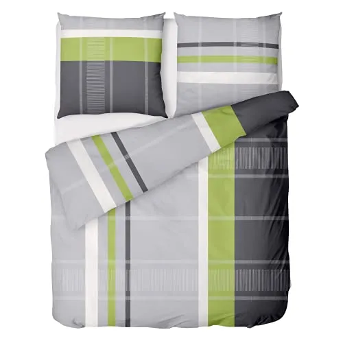 LINKHOFF Biber Bettwäsche 135x200 Grün Grau - 100% Baumwolle - Bettwäsche-Set aus 100% Baumwolle in modernem Grau-Grün, kuschelig weich und atmungsaktiv. Mit langlebigem Reißverschluss für schnelles Beziehen, pflegeleicht und waschbar bis 60°C.