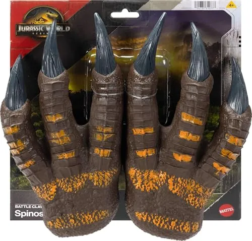 Mattel Jurassic World Rebirth Spinosaurus Battle Claws, Dinosaurier, weicher Kunststoff, Rollenspiel-Handbekleidung, 27,7 cm langes Kostümpaar, dehnbarer Riemen