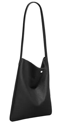 Caspar Klassisch Elegante Schultertasche aus Leder Mittelgroße Damen Shopper Handtasche - CLASSIC LINE - Modell No.822 - Made in Italy, Farbe:schwarz