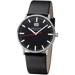 Regent Herren Chronograph F-1265 - Elegante Armbanduhr - Armbanduhr aus Edelstahl und schwarzem Leder, wasserdicht bis 5 ATM mit Datumsanzeige und elegantem Design - ideal für den Alltag.