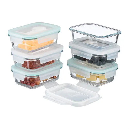 relaxdays Frischhaltedose Glasbehälter Set, 6 x 370ml - Praktisches 6er Set aus Glas, mikrowellen- und gefriertauglich. Ideal zum Frischhalten und Aufbewahren von Lebensmitteln, stapelbar und spülmaschinengeeignet.