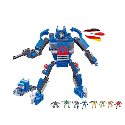 9-in-1 Auto-Roboter-Baustein-Set, US-Truck Steck-Bausatz DIY Spielzeug aus Klemmbausteinen, Technik-Bauset mit zahlreichen Umbauoptionen, u. a. Fahrzeuge, LKW für Kinder in jungen Jahren u. Erwachsene