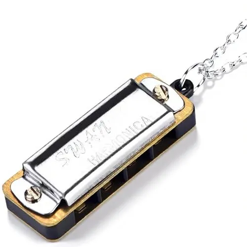 Mini Harmonika, Halskette Schlüssel von C 4 Löcher 8 Töne Mundharmonika Tragbare Mundharmonika für Kinder Anfänger(Silber)