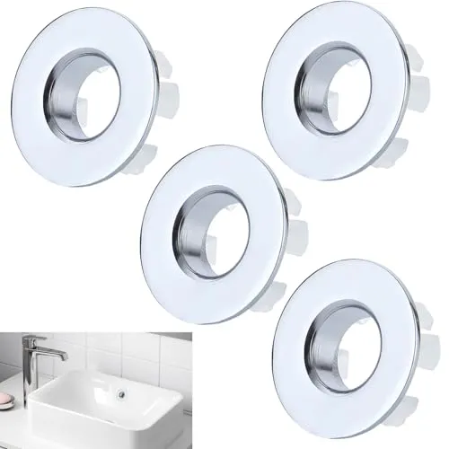 Pcs Waschbecken Überlauf Ring Überlauf Abdeckung Waschbecken Korrosionsbeständig Überlauf Stöpsel,Waschbeckenüberlaufabdeckung Passend für Erdlöcher mit Ø 22-24 mm Öffnungen Silber(Kupfer Material) 4