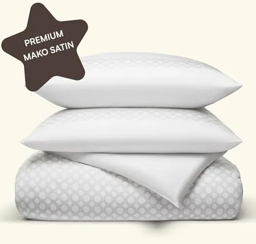 Amqua Mako Satin Bettwäsche 135x200 Weiß |Bettwäsche Set 135x200 Muster| inkl. 80x80 Kissenbezug | wie Seidenbettwäsche oder Baumwollsatinbettwäsche | weich & hochwertig Elora