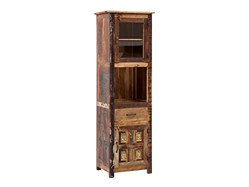 Woodkings Bad Hochschrank Sumana I - rustikaler Badschrank aus Massivholz - Hochschrank 50x180cm, handgefertigt und einzigartig in der Farbgebung, bietet viel Stauraum mit 2 Türen und 1 Schublade für Ihr Badezimmer.