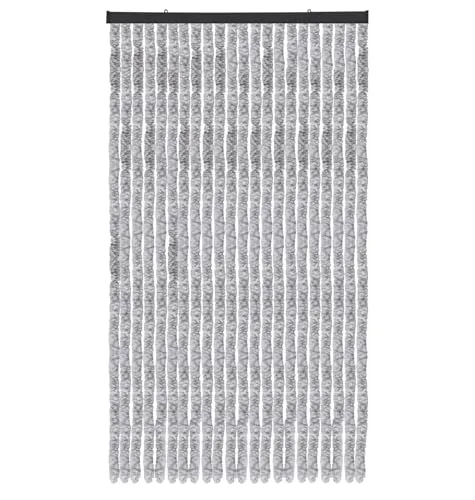 Arsvita Flauschvorhang Türvorhang (90x220 cm) in Meliert Hellgrau-Weiß als Insektenschutz für Balkon, Terrasse oder Wohnmobil, Wohnwagen, Pavillon