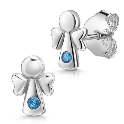 MATERIA Kinder Ohrringe Schutzengel Zirkonia blau 925 Silber rhodiniert