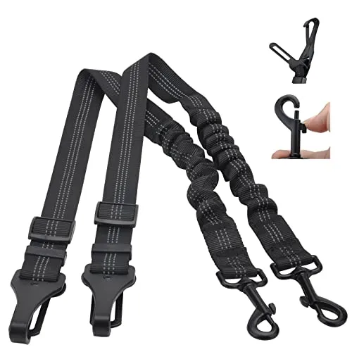 Hunde Sicherheitsgurt, 2 Stück Verstellbar für Auto, 3-in-1 Reflektierend Bungee Hundegurt Mit Haken Anschnallgurt für Alle Hunderassen & Autotypen (Schwarz)