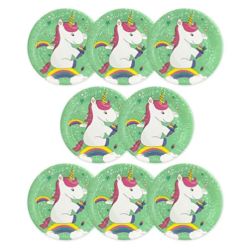 Oblique Unique® 8X Einhorn Party Pappteller Papierteller Kinder Geburtstag Feier Mädchen Unicorn Mottoparty Tischdeko