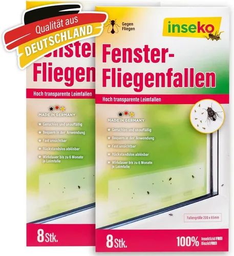 Inseko Insektenfalle 16 x inseko Fenster-Fliegenfallen I transparenter Fliegenfänger, I umweltfreundlich