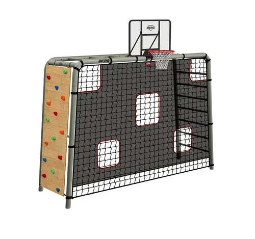 Berg Klettergerüst PlayBase L mit Basketballkorb - Klettergerüst für den Garten, vielseitig einsetzbar mit 3-in-1-Funktion: Basketballkorb, Kletterwand & mehr. Robuste Konstruktion ohne Beton, ideal für Sport und Spiel.