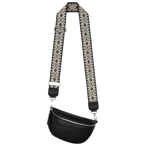 Bauchtasche Umhängetasche Crossbody-Bag Hüfttasche Kunstleder Italy-Design (Black)