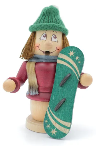 Kuhnert Erzgebirge Wichtel Räuchermann Snowboarder 15cm - Räucherfigur aus Holz, handgefertigt in Deutschland, perfekt für die Weihnachtszeit und ein einzigartiger Blickfang für Ihr Zuhause.